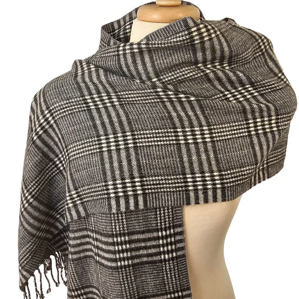 1970s Pierre Cardin Scarf Black White Plaid 72 in X 12.5 in Rectangle Unisex